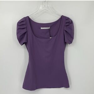 NWT Susana Monaco Plum Short Puff/Pleated Sleeve Top, Size XL